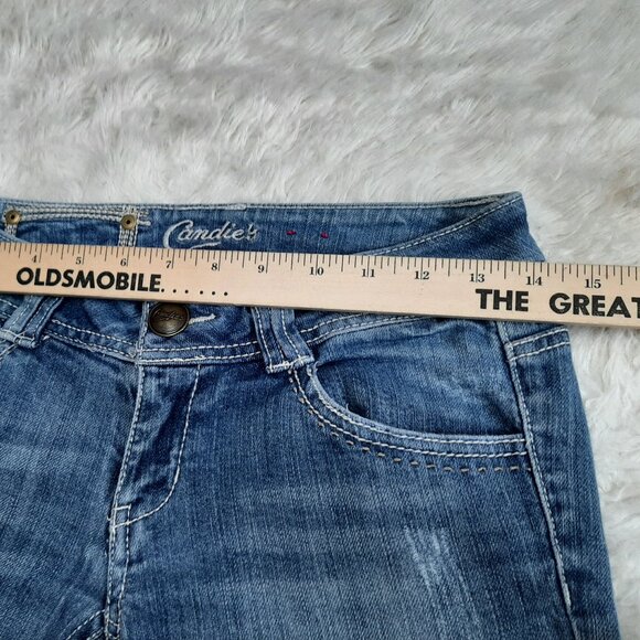 Candie's Women's Blue Low Rise Distressed Cuffed Denim Jeans Size 1 - Picture 5 of 8